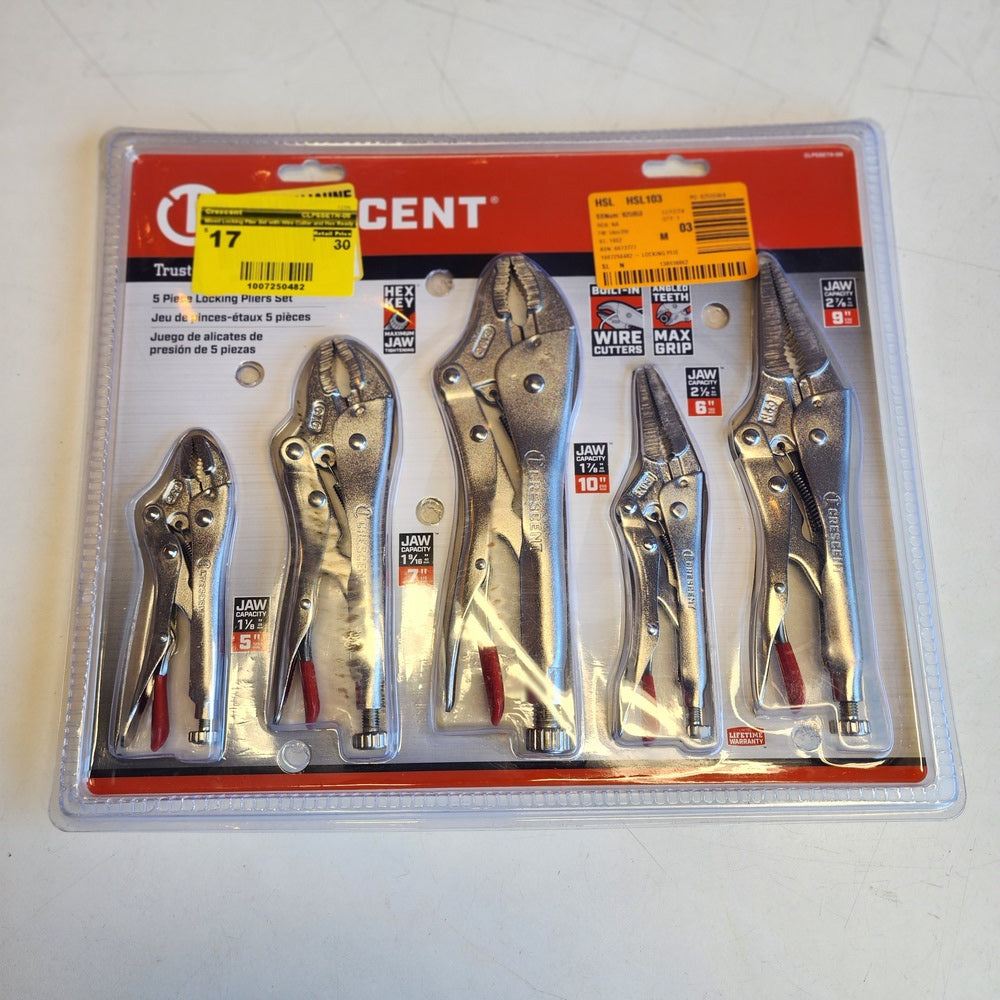 Mixed Locking Plier Set with Wire Cutter and Hex Ready Adjusting Screw (5-Piece) (CLP5SETN-08)