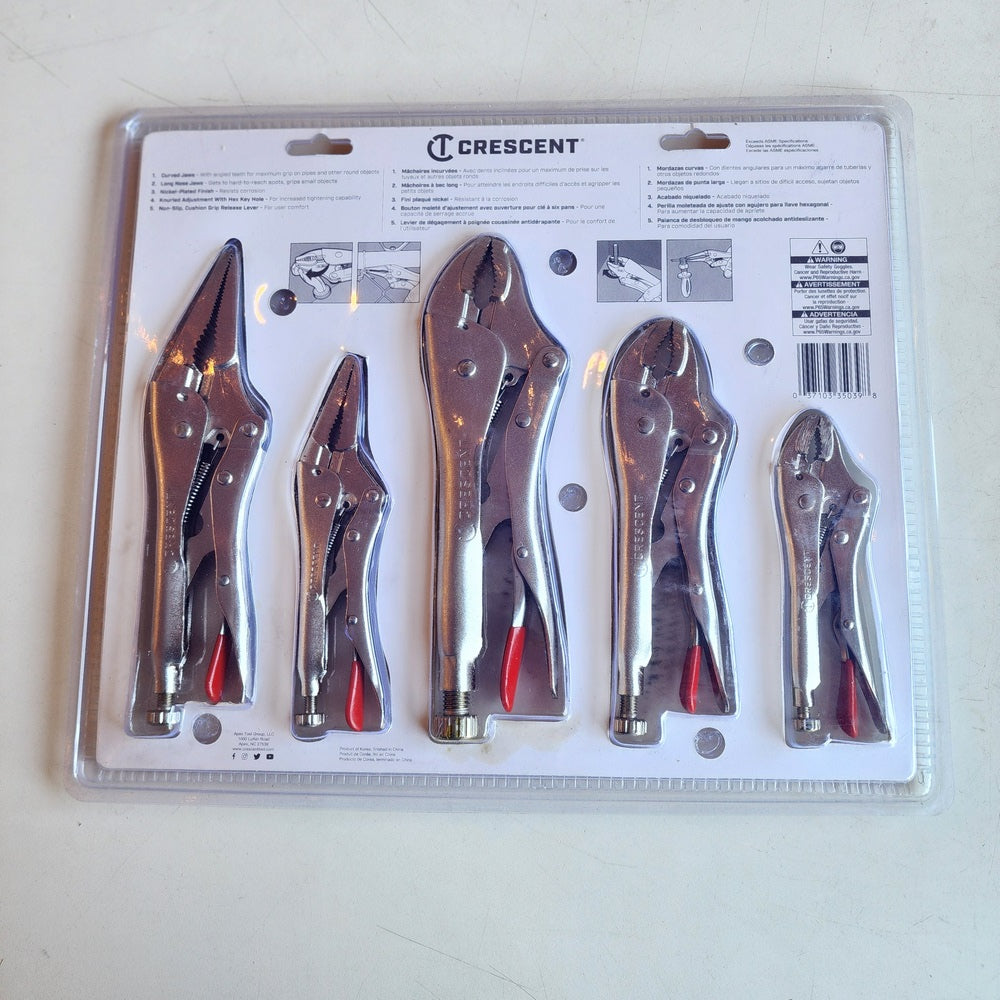 Mixed Locking Plier Set with Wire Cutter and Hex Ready Adjusting Screw (5-Piece) (CLP5SETN-08)