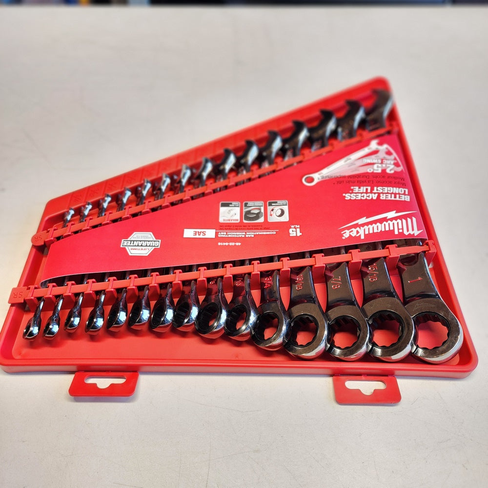 SAE Combination Ratcheting Wrench Set (15-Piece) with PACKOUT 22 in. Tool Box (48-22-9416)