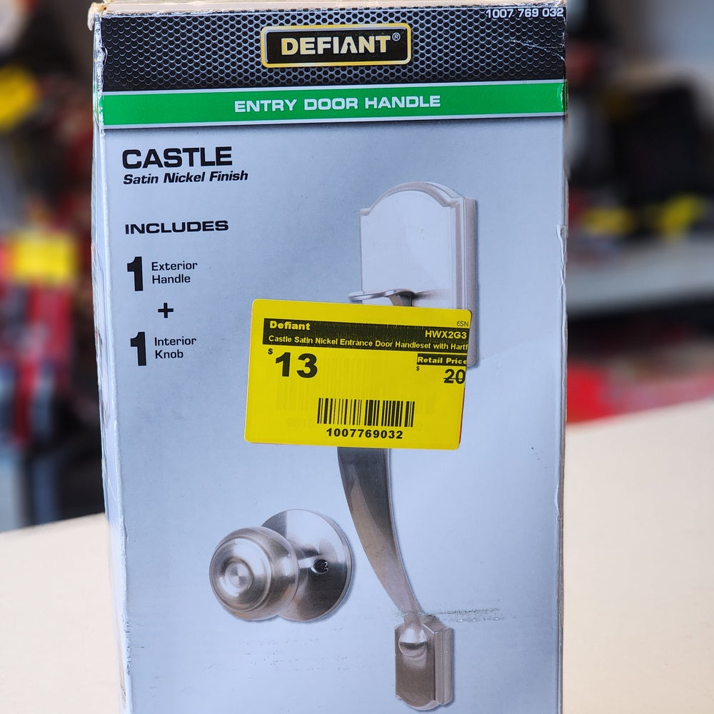 Castle Satin Nickel Entrance Door Handleset with Hartford Interior Knob (HWX2G3)