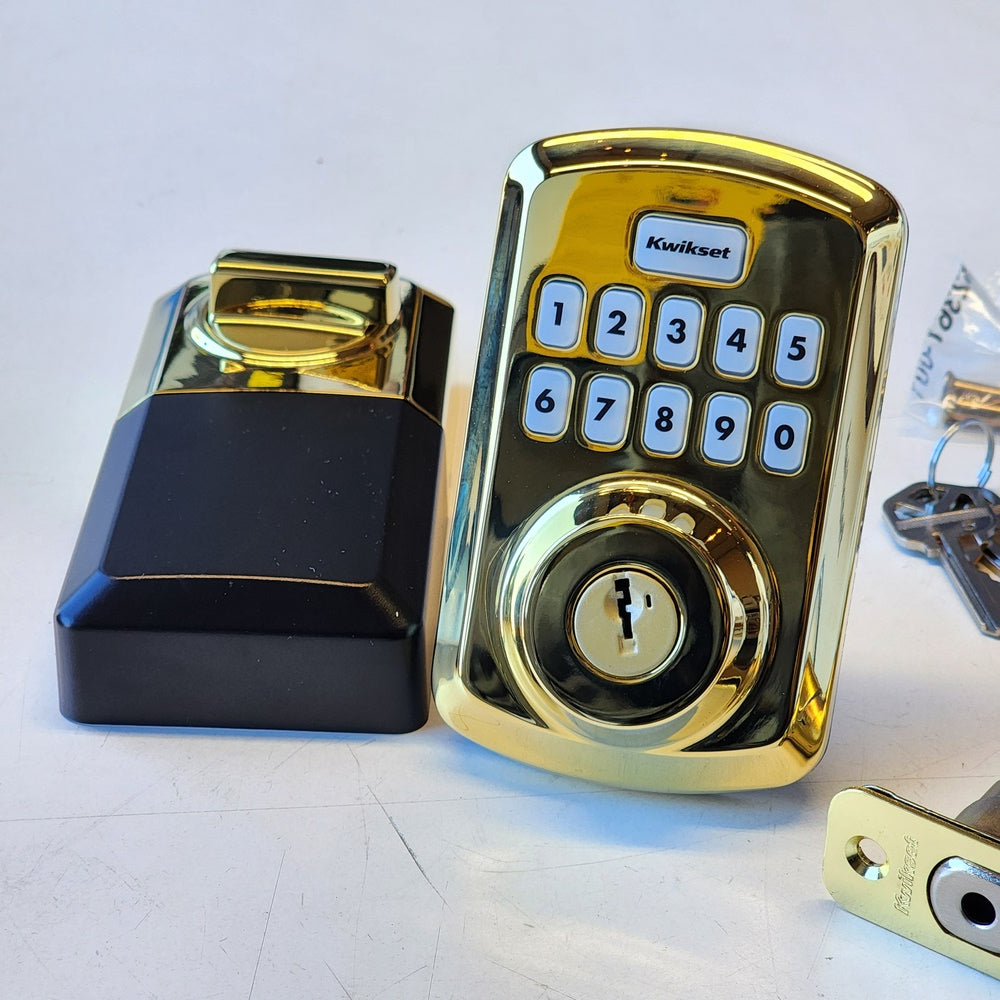 Powerbolt 250 10-Button Keypad Lifetime Polished Brass Transitional Electronic Deadbolt Door Lock (992500-001)