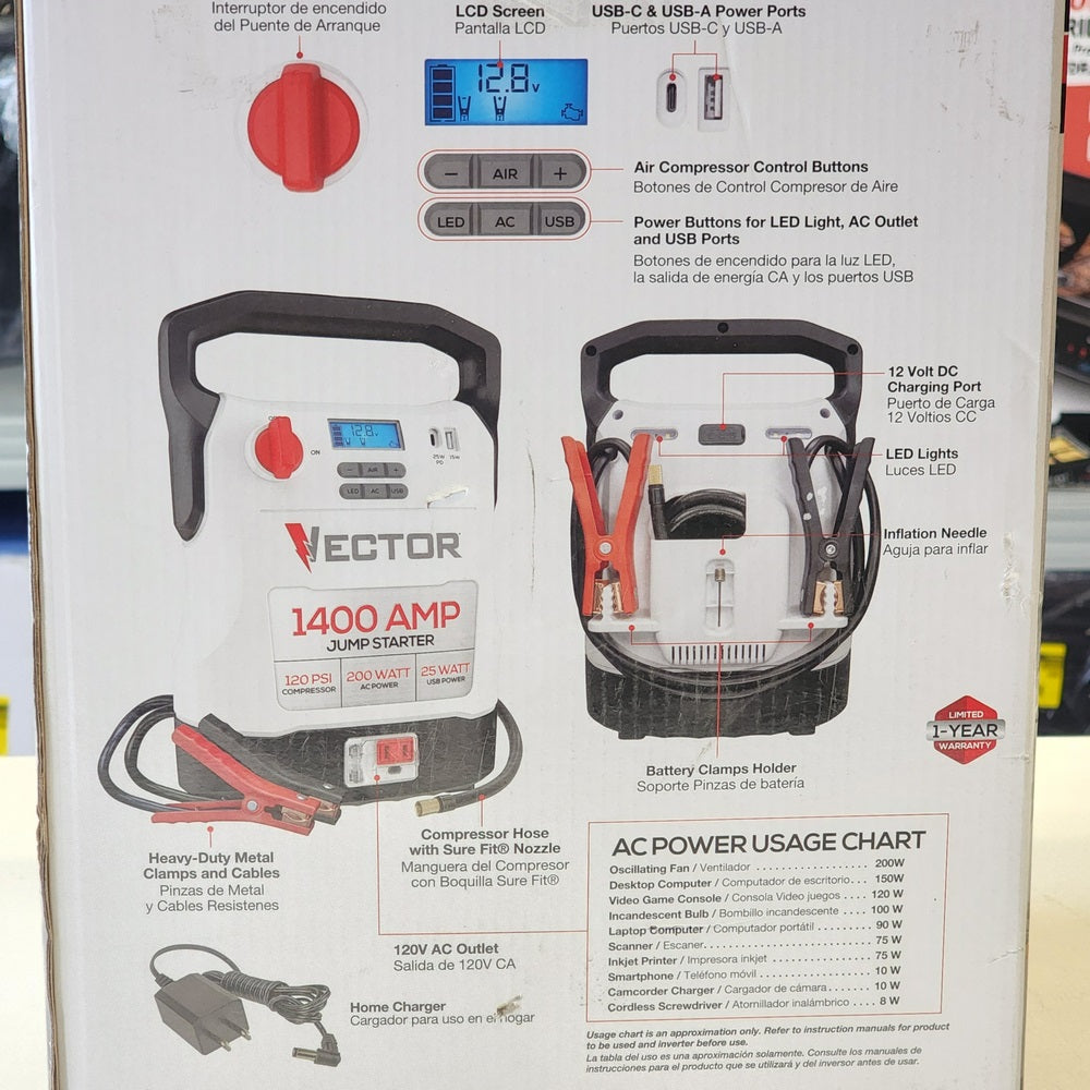 1400A Jump Starter, Compressor, USB and AC Power (VECJ14C)