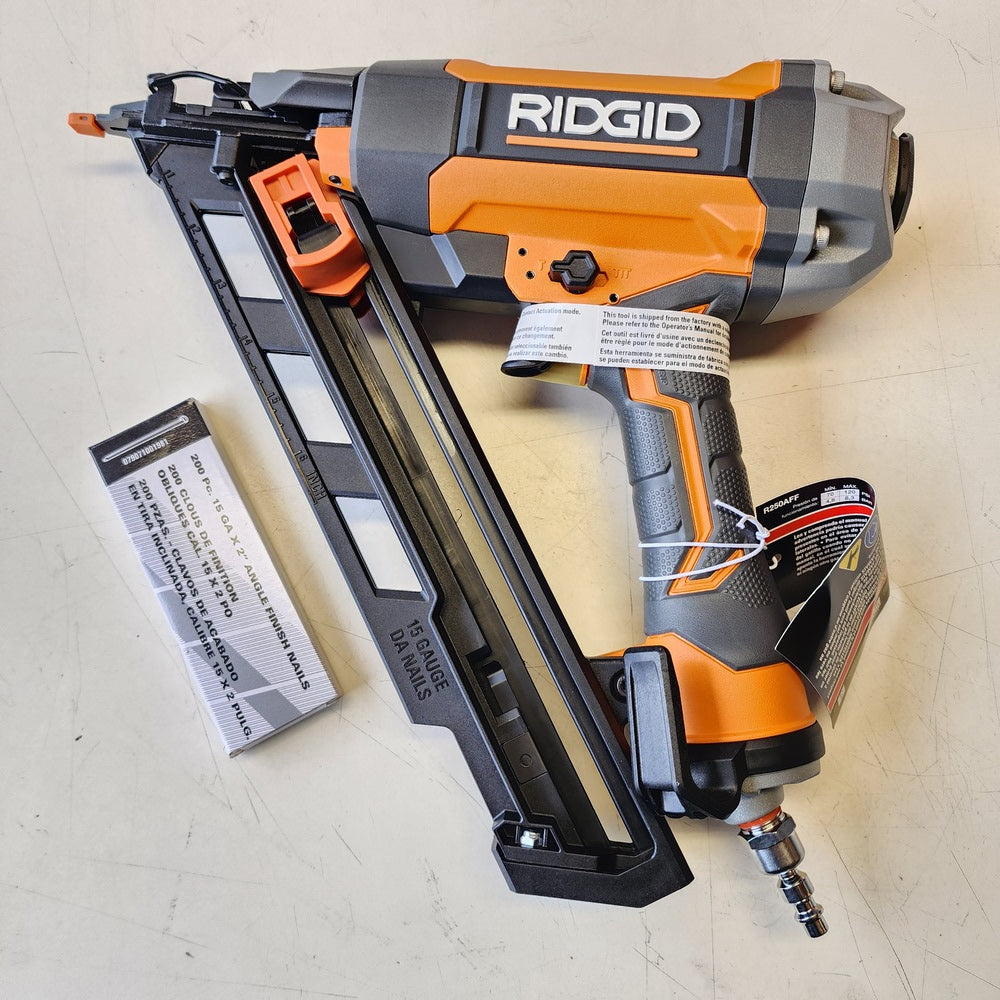 Pneumatic 15-Gauge 2-1/2 in. Angled Finish Nailer with CLEAN DRIVE Technology, Tool Bag, and Sample Nails (R250AFF)