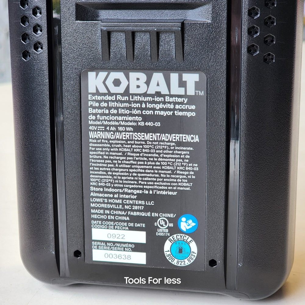 KOBALT 40V MAX 4.0AH CORDLESS POWER BATTERY