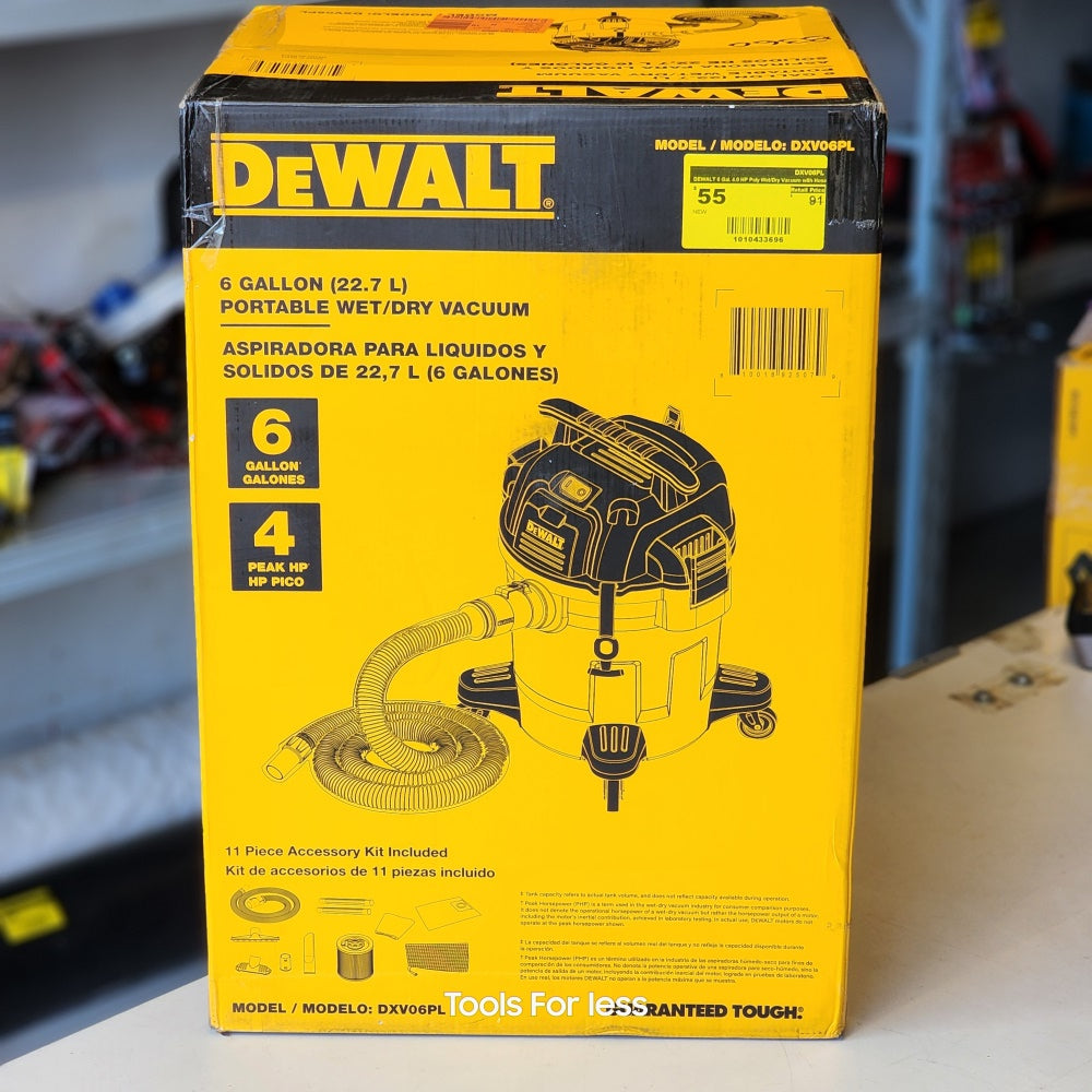 DEWALT 6 GAL 4.0 HP POLY WET/DRY VACUUM WITH HOSE