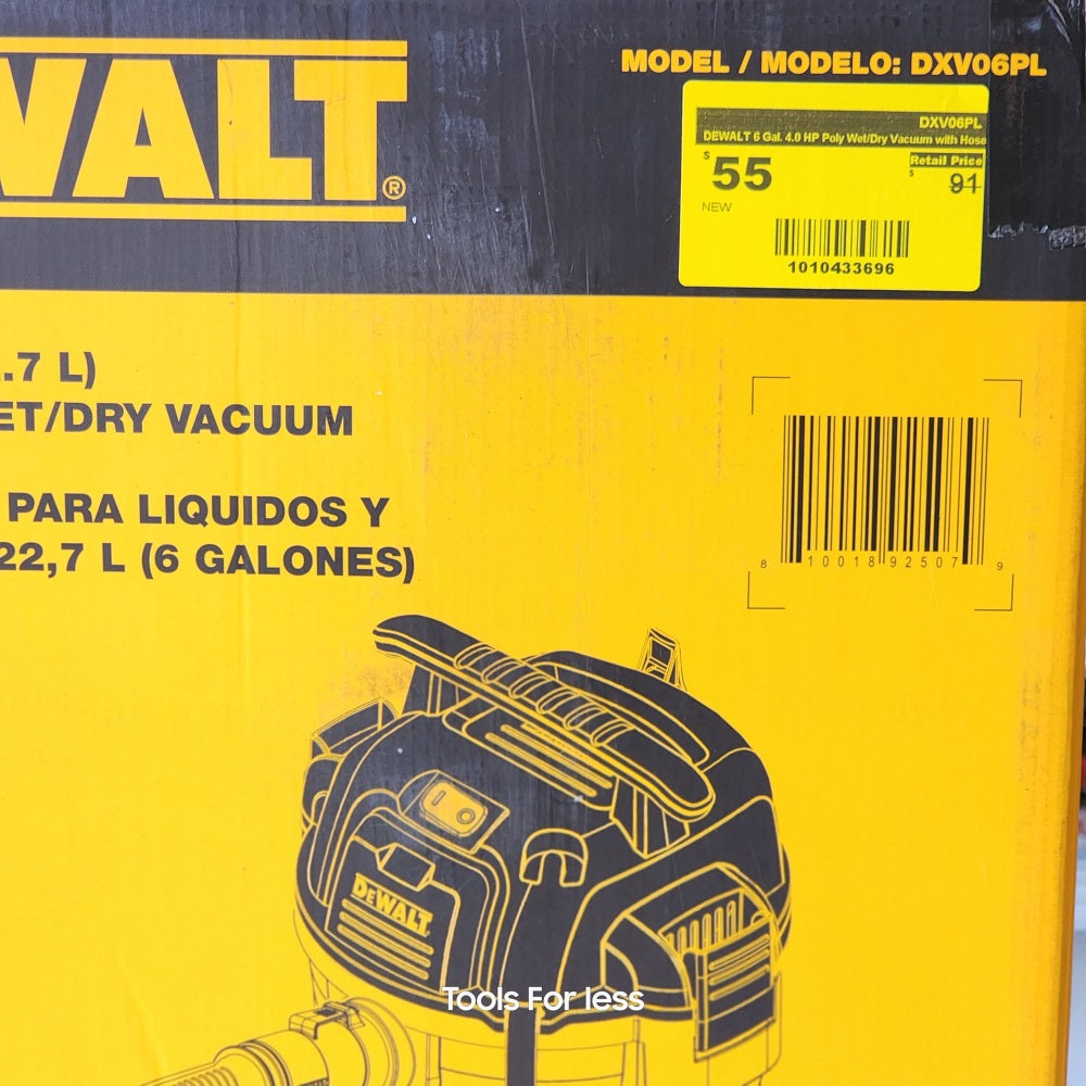 DEWALT 6 GAL 4.0 HP POLY WET/DRY VACUUM WITH HOSE