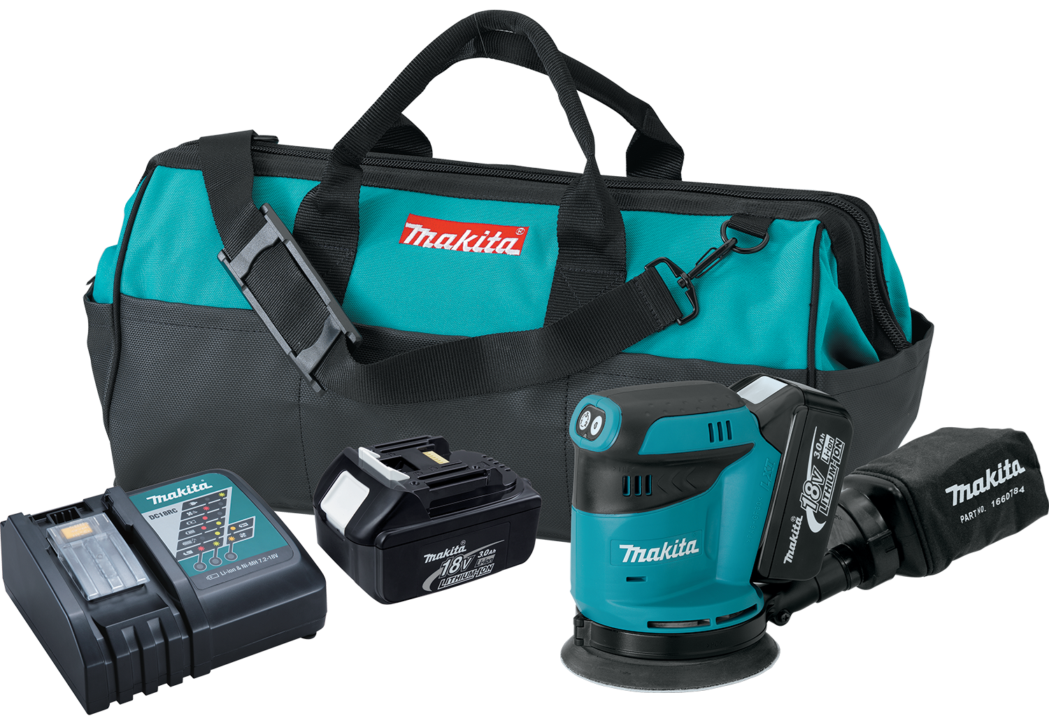 Makita XOB01 18V LXT Cordless 5 Inch Random Orbit Sander Kit with 2 Batteries Charger and Bag