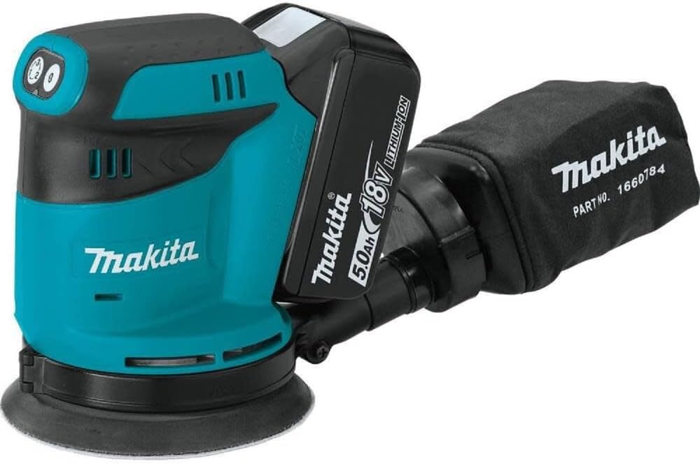 Makita XOB01 18V LXT Cordless 5 Inch Random Orbit Sander Kit with 2 Batteries Charger and Bag