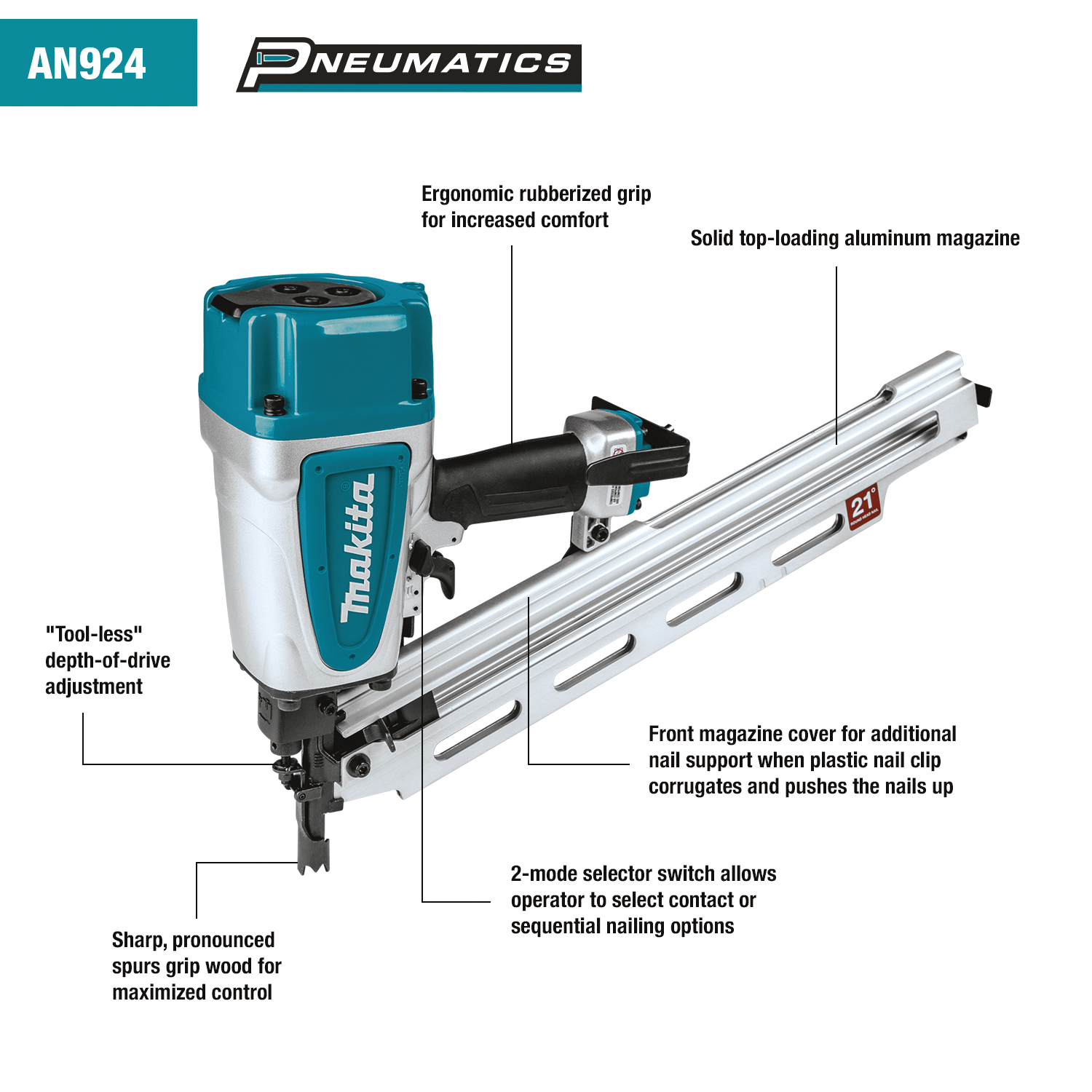 Makita 21 Degree Full Round Head 3-1/2 Inch Framing Nailer