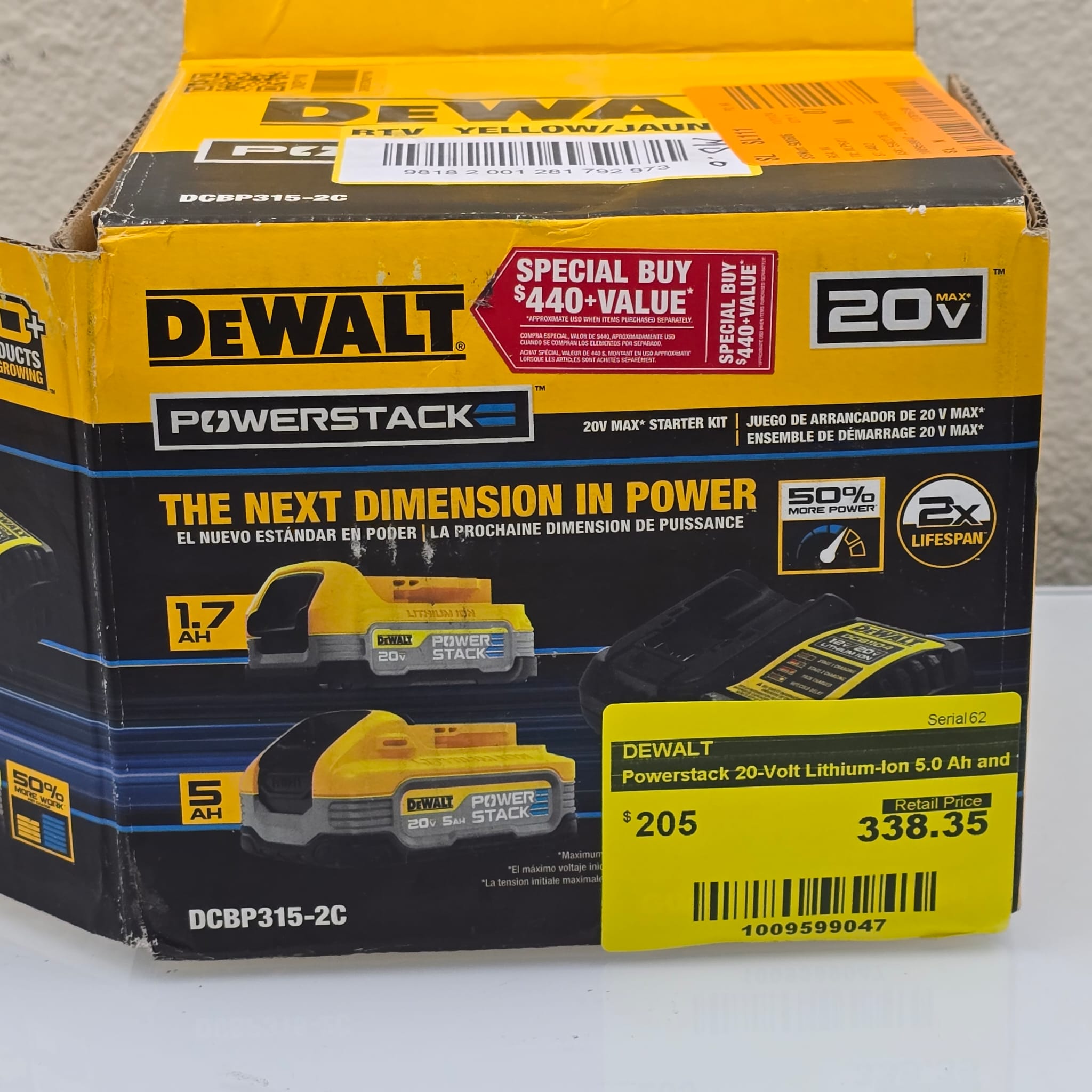 Powerstack 20-Volt Lithium-Ion 5.0 Ah and 1.7 Ah Batteries and Charger (DCBP315-2C)