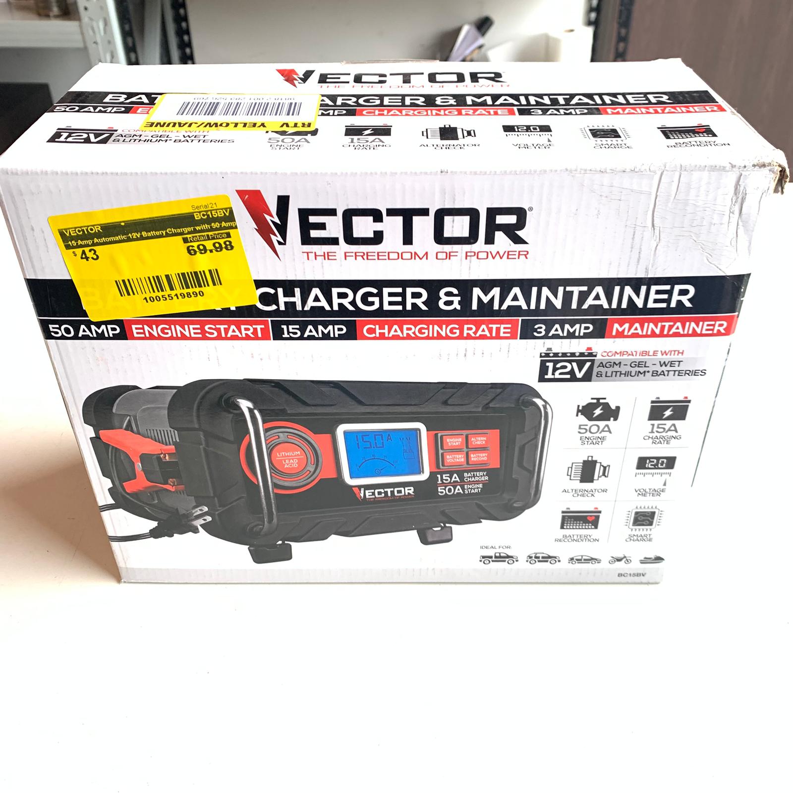 15 Amp Automatic 12V Battery Charger with 50 Amp Engine Start and Alternator Check (BC15BV)