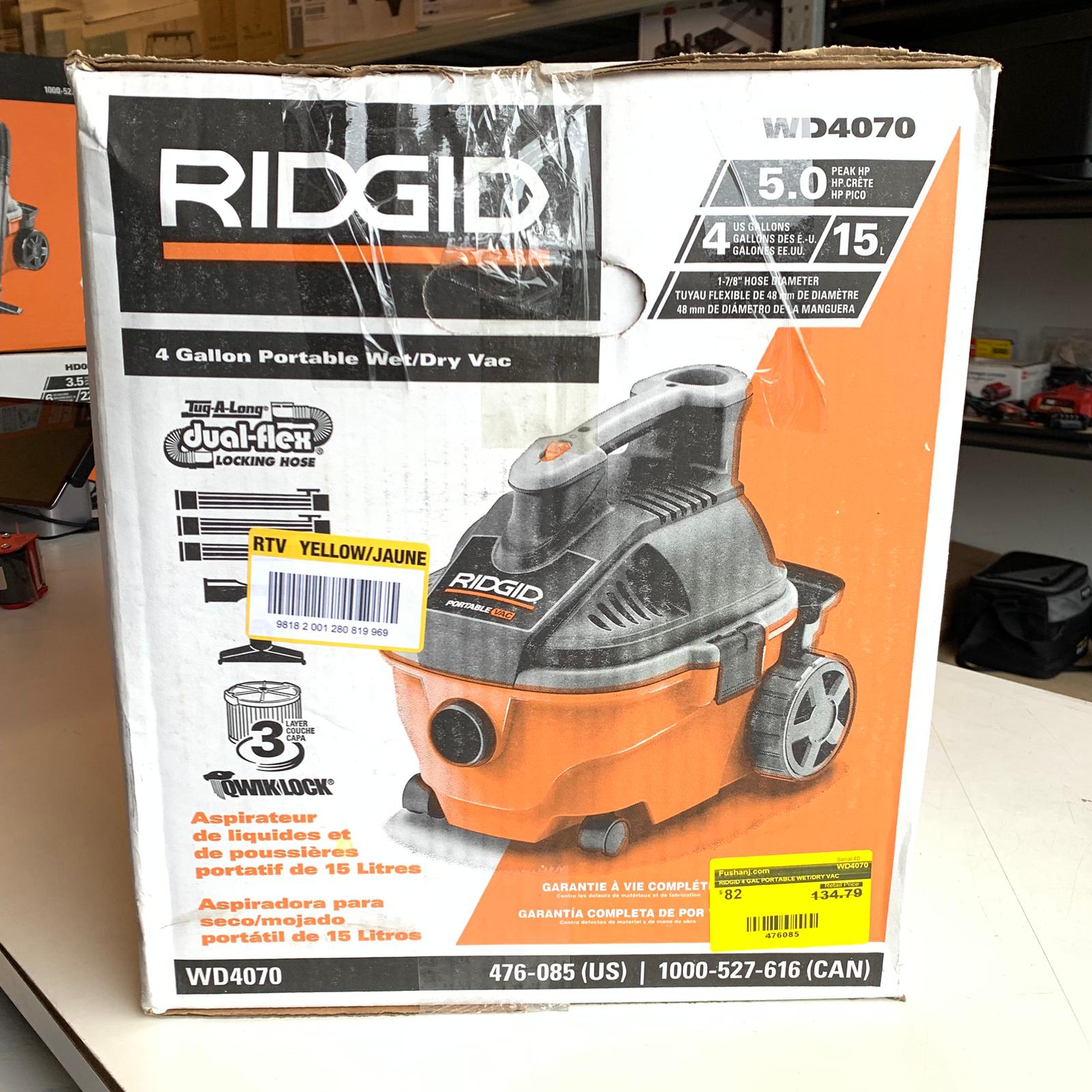 RIDGID 4 GAL PORTABLE WET/DRY VAC (WD4070)