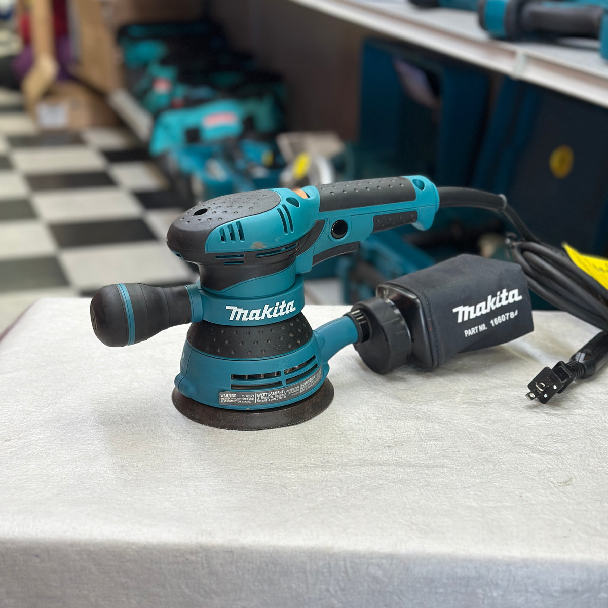 Close-up side view of renewed Makita BO5041 random orbit sander