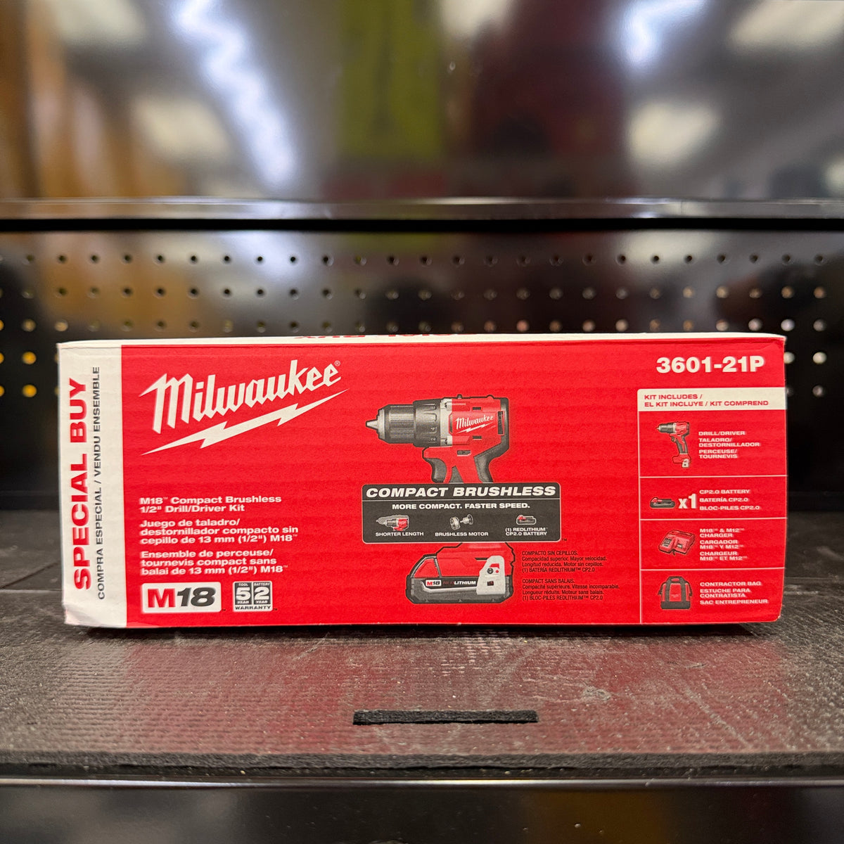 Milwaukee 3601-21P M18 Compact Brushless 1/2" Drill/Driver Kit — CP2.0 Battery, Charger & Bag