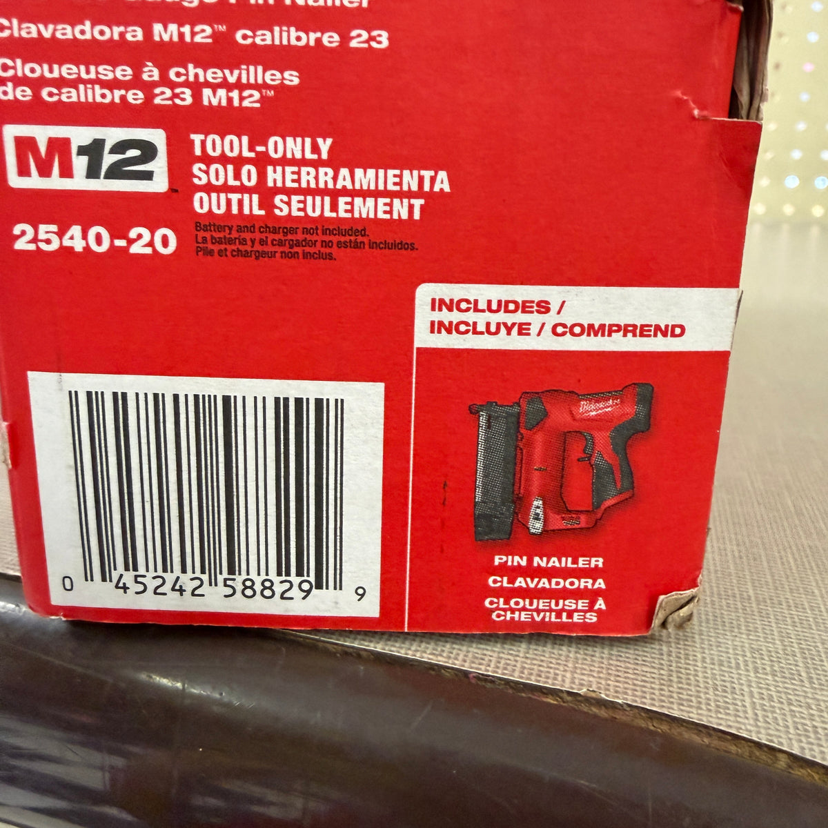 Milwaukee M12 23 Gauge Pin Nailer — Tool Only, 2540-20
