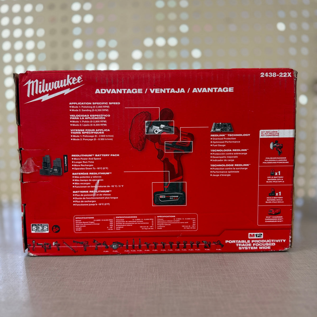 Milwaukee 2438-22X M12 Variable Speed Polisher/Sander Kit w/ 2 Batteries