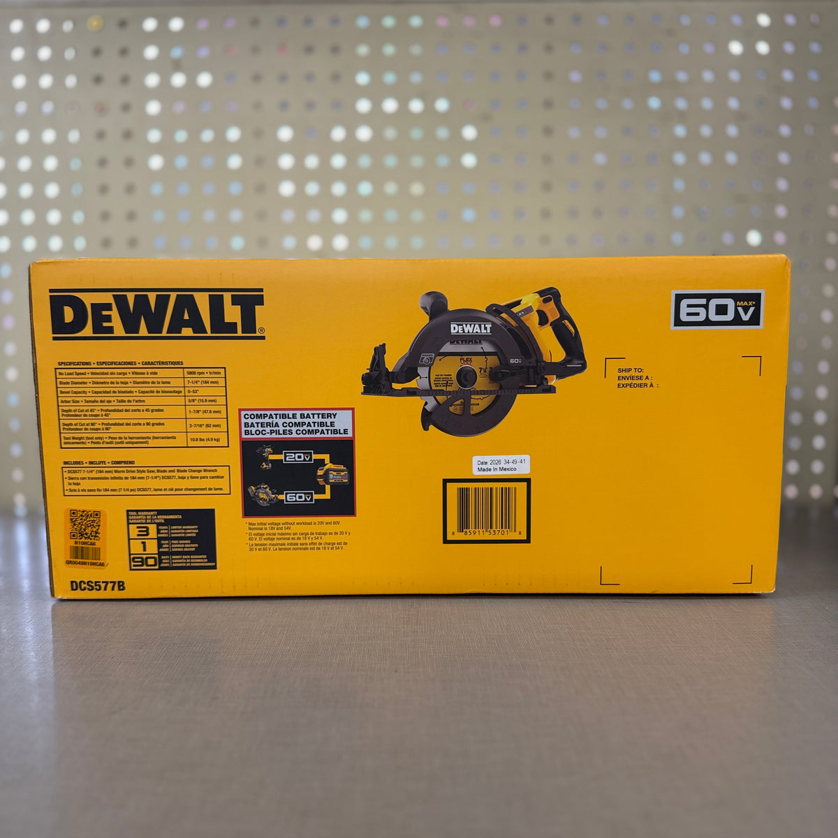 DEWALT DCS577B 60V MAX FLEXVOLT 7-1/4 in. Worm Drive Style Circular Saw w/ Brake (Tool Only)