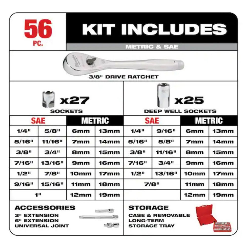 3/8 in Drive SAE/Metric Ratchet and socket