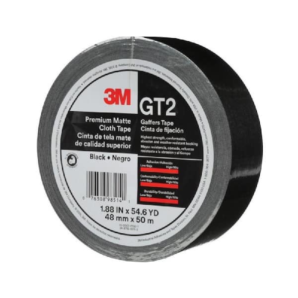 GT2 Premium Matte Cloth Black 1.88 in. x 164 ft. Non-Reflective No-Residue Gaffers Tape (6910-BLK)