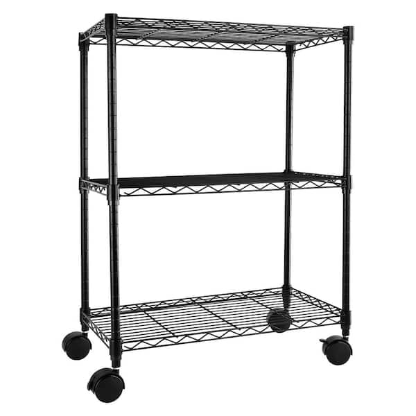 Black Steel Heavy Duty 3-Shelf Shelving with Wheels, Adjustable Storage Units (DHS-YDW11-264)