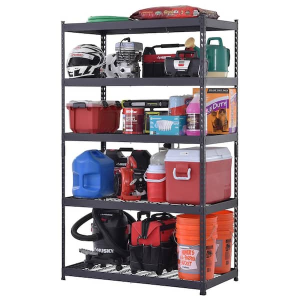 5-Tier Heavy Duty Boltless Steel Garage Storage Shelving Unit in Black (48 in. W x 78 in. H x 24 in. D) (N2R482478W5B)