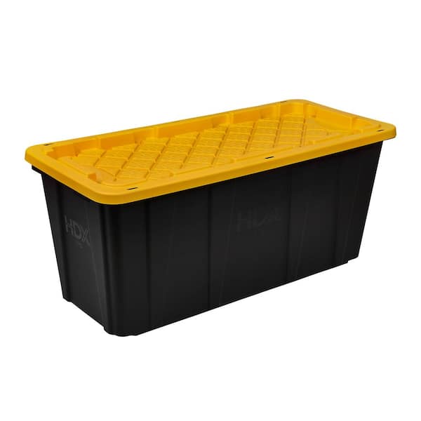 57 Gal. Tough Storage Tote in Black with Yellow Lid (999-57G-HDX)