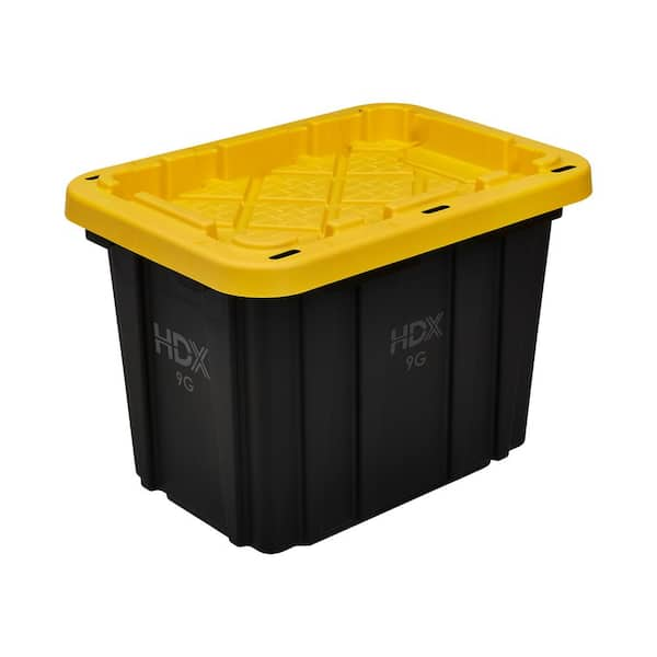 9 Gal. Tough Storage Tote in Black with Yellow Lid (999-9G-HDX)