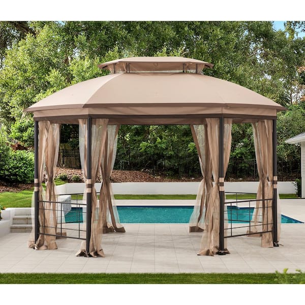 Seagrove 12 ft. x 10 ft. Octagonal Steel Frame Gazebo with Tan Canopy (A101014900)