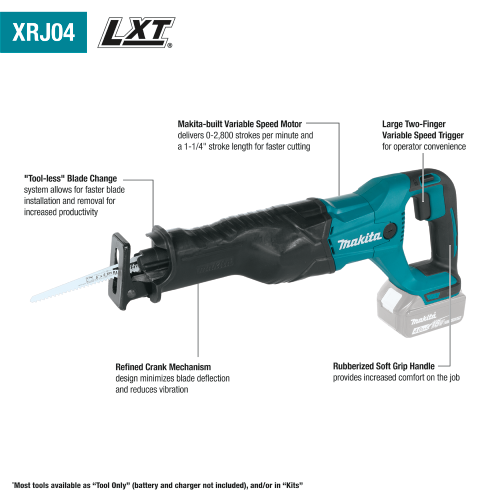 Makita XRJ04Z 18 Volt LXT Lithium Ion Cordless Reciprocating Saw Factory Serviced (Tool Only)