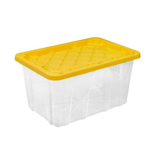 27 Gal. Tough Storage Tote in Clear with Yellow Lid (206231)