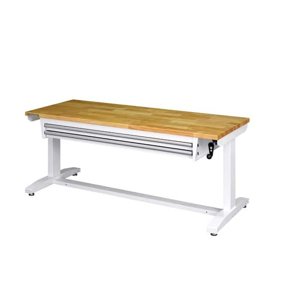 Tool Storage 62 in. W White Adjustable Height Work Table with 2-Drawers (HOLT6202BJ2)