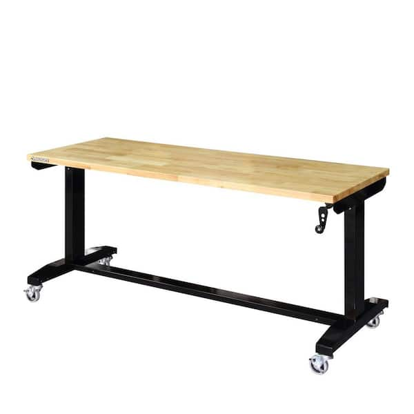 62 in. W x 24 in. D Adjustable Height Solid Wood Top Workbench Table in Black (HOLT62XDB12)