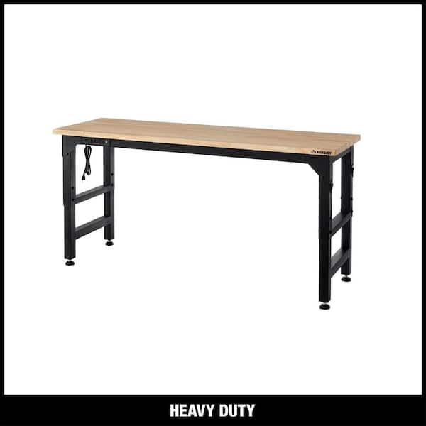 6 ft. Adjustable Height Solid Wood Top Workbench in Black for Heavy Duty Welded Steel (HTC1000004)