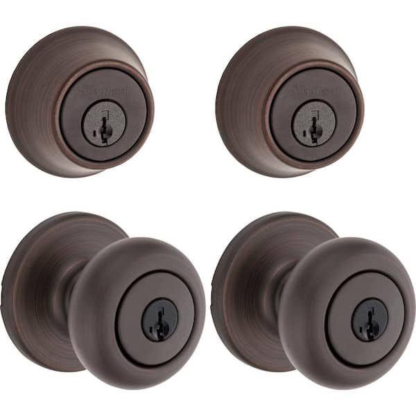 Cove Venetian Bronze Keyed Entry Door Knob and Single Cylinder Deadbolt Project Pack featuring SmartKey and Microban (92420-063)