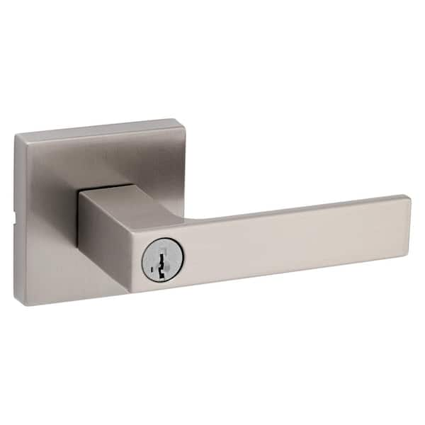 Singapore Square Satin Nickel Keyed Entry Door Handle with Microban Featuring SmartKey Security (97402-911)