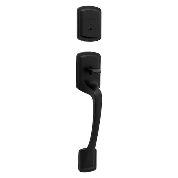 Prague Matte Black Single Cylinder Entry Door Handleset with Round Pismo Knob Featuring SmartKey Security (98180-026)