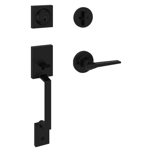 Amador Matte Black Entry Door Handleset with Round Rose Hollis Lever Featuring SmartKey Security (96870-165)