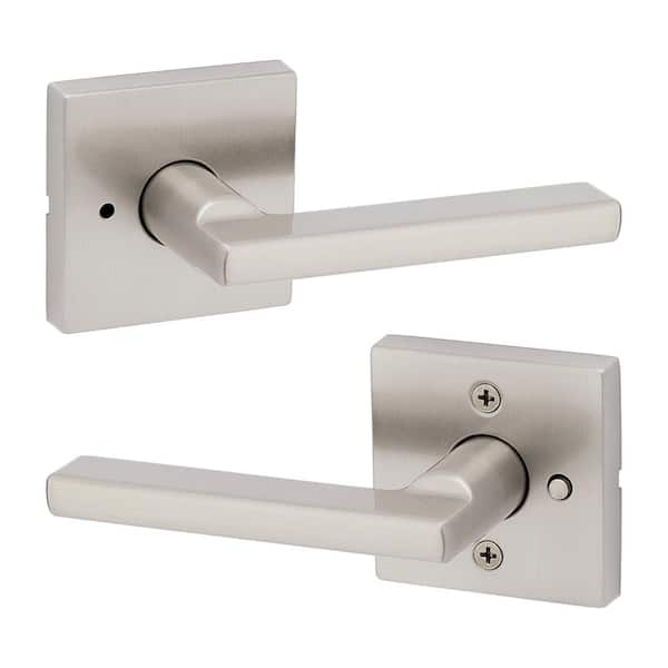 Halifax Square Satin Nickel Privacy Bed/Bath Door Handle with Lock (97300-896)