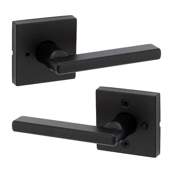 Halifax Square Matte Black Privacy Bed/Bath Door Handle with Lock (97300-949)