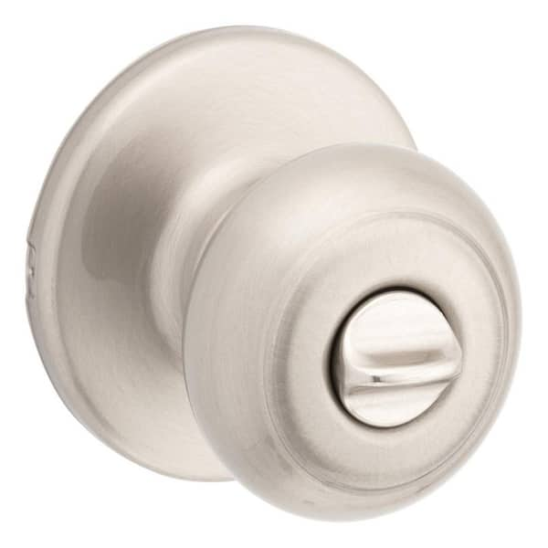 Cove Satin Nickel Privacy Door Knob with Lock for Bedroom or Bathroom featuring Microban Technology (93001-866)