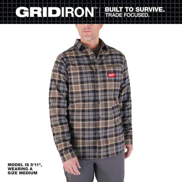 Men's Large Gray GRIDIRON Flannel Shirt (M551G-L)