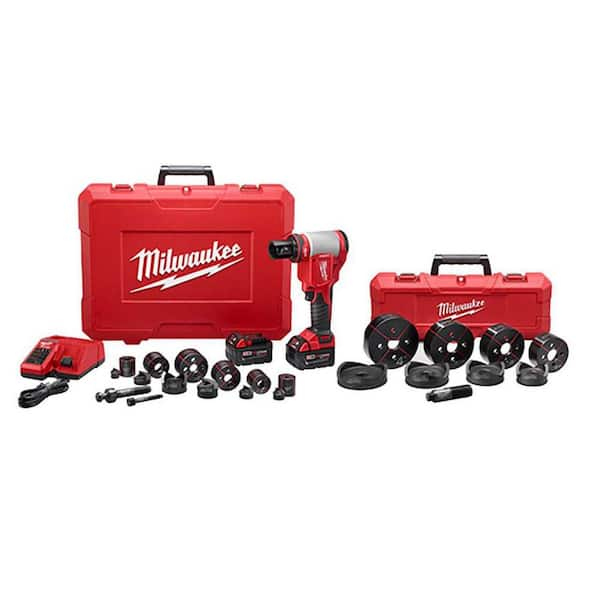 M18 18V Lithium-Ion 1/2 in. to 4 in. Force Logic High Capacity Cordless Knockout Tool Kit w/Die Set 3.0 Ah Batteries (2676-23)