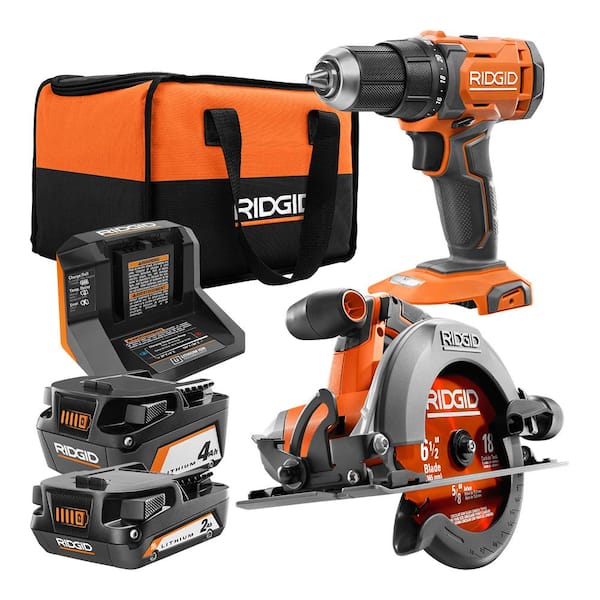 18V Cordless 1/2 in. Drill/Driver and 6-1/2 in. Circular Saw Combo Kit with 2.0 Ah and 4.0 Ah Battery, Charger, and Bag (R9207)