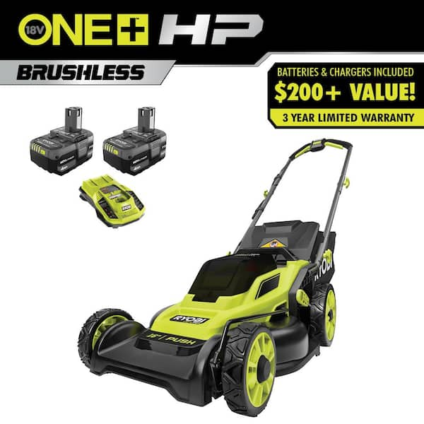 ONE+ HP 18V Brushless 16 in. Cordless Battery Walk Behind Push Lawn Mower with (2) 4.0 Ah Batteries and (1) Charger (P1190VNM)