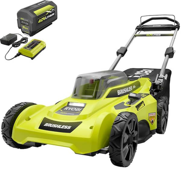 40V Brushless 20 in. Cordless Battery Walk Behind Push Lawn Mower with 6.0 Ah Battery and Charger (RY401110)