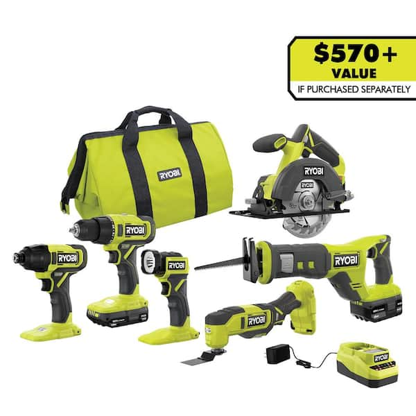 ONE+ 18V Cordless 6-Tool Combo Kit with 1.5 Ah Battery, 4.0 Ah Battery, and Charger (PCL1600K2)