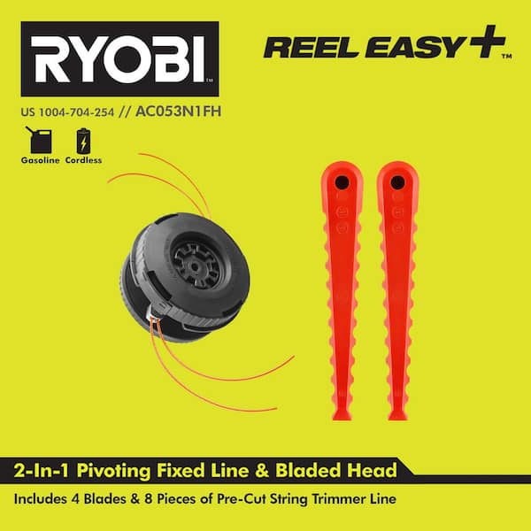 REEL EASY+ 2-in-1 Pivoting Fixed Line and Bladed Head for Bump Feed Trimmers (AC053N1FH)