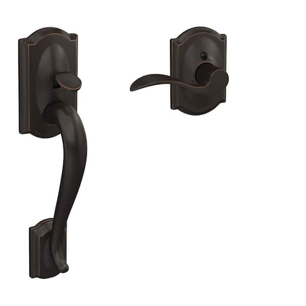 Camelot Aged Bronze Door Handleset Grip with Accent Door Handle and Camelot Trim (59362)