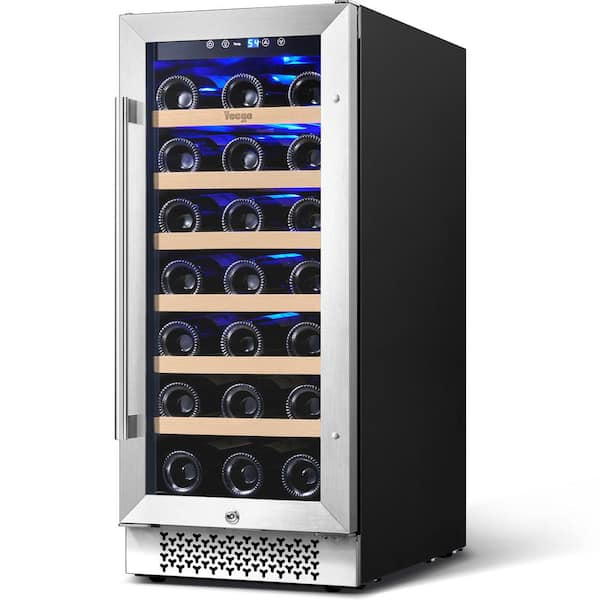 15 in. Single Zone 33-Bottles Built-In Wine Cooler Refrigerator Upgrad Compressor Reversible Tempered Door w/Safety Lock (YEG-WS15-HD)