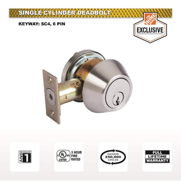 Industrial Duty Commercial Single Cylinder Deadbolt, UL 3-Hour Fire ANSI Grade 1, Satin Chrome Finish (UH40055)